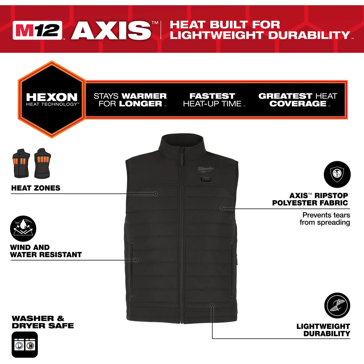 Milwaukee M12™ RIPSTOP Heated Vest M12 HPVBL3 - Black