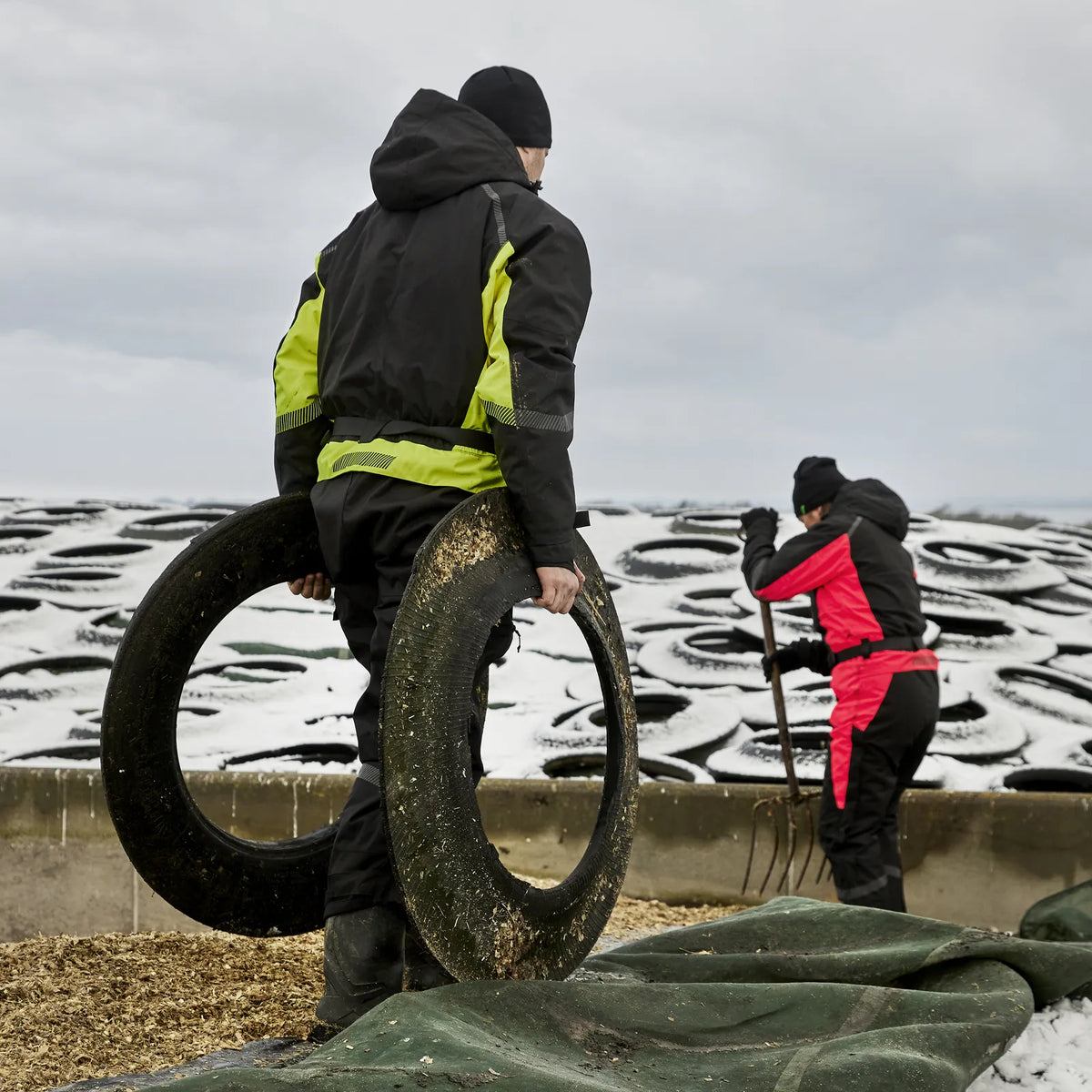 ELKA Rainwear - Working Xtreme Winter Thermal Coverall with recycled padding - Black/Fluorescent Yellow